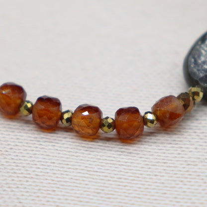 【La・Fall Marrón】亀甲天珠×オレンジガーネット×モスコバイト×アバロニシェル×スモーキークォーツ ブレスレット