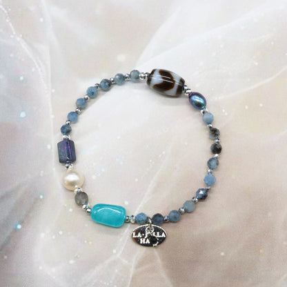 【ONLINE SHOP限定】【CLEAN UP】虎牙天珠×アイスアマゾナイト×アクアマリン×スギライト×アコヤパール ブレスレット