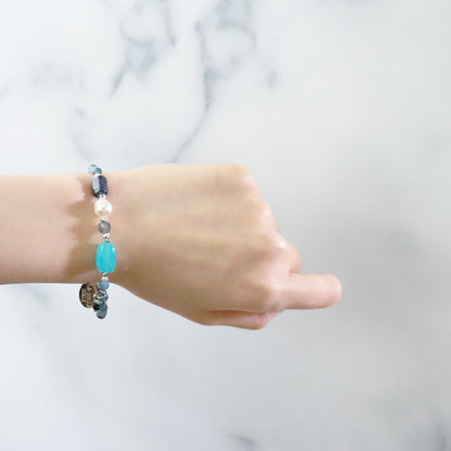 【ONLINE SHOP限定】【CLEAN UP】虎牙天珠×アイスアマゾナイト×アクアマリン×スギライト×アコヤパール ブレスレット