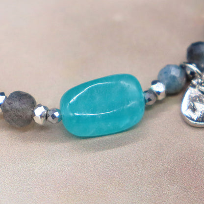 【ONLINE SHOP限定】【CLEAN UP】虎牙天珠×アイスアマゾナイト×アクアマリン×スギライト×アコヤパール ブレスレット