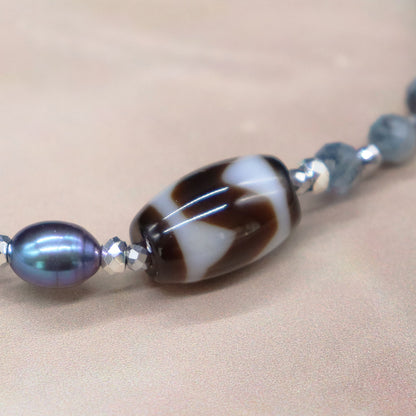 【ONLINE SHOP限定】【CLEAN UP】虎牙天珠×アイスアマゾナイト×アクアマリン×スギライト×アコヤパール ブレスレット