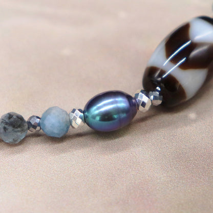 【ONLINE SHOP限定】【CLEAN UP】虎牙天珠×アイスアマゾナイト×アクアマリン×スギライト×アコヤパール ブレスレット