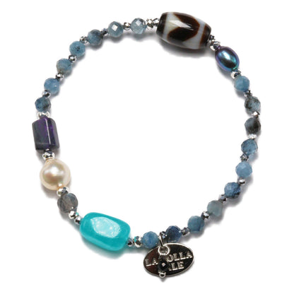 【ONLINE SHOP限定】【CLEAN UP】虎牙天珠×アイスアマゾナイト×アクアマリン×スギライト×アコヤパール ブレスレット