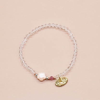 【Shining Like Stardust】水晶×ピンクシェル×ピンクサファイヤ ブレスレット