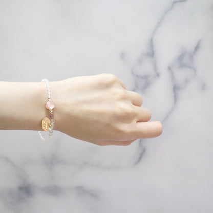 【Shining Like Stardust】水晶×ピンクシェル×ピンクサファイヤ ブレスレット