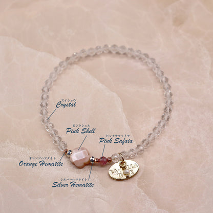 【Shining Like Stardust】水晶×ピンクシェル×ピンクサファイヤ ブレスレット