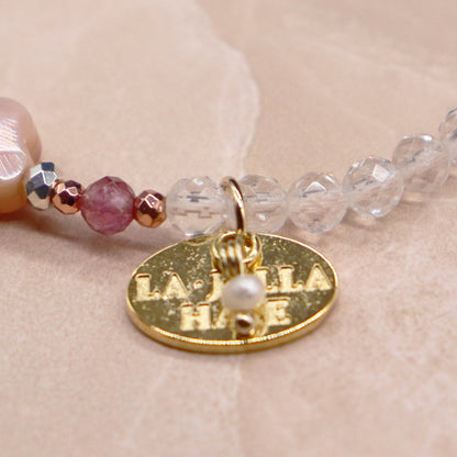 【Shining Like Stardust】水晶×ピンクシェル×ピンクサファイヤ ブレスレット