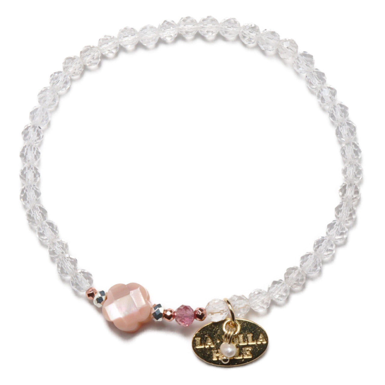 【Shining Like Stardust】水晶×ピンクシェル×ピンクサファイヤ ブレスレット