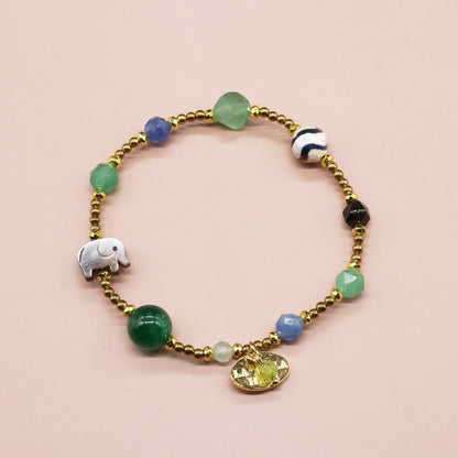 【Longing for Jaipur】水紋天珠×グリーンアベンチュリン×ブラックシェル ブレスレット