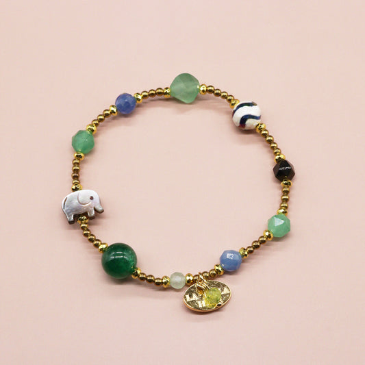 【Longing for Jaipur】水紋天珠×グリーンアベンチュリン×ブラックシェル ブレスレット