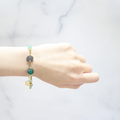 【Longing for Jaipur】水紋天珠×グリーンアベンチュリン×ブラックシェル ブレスレット