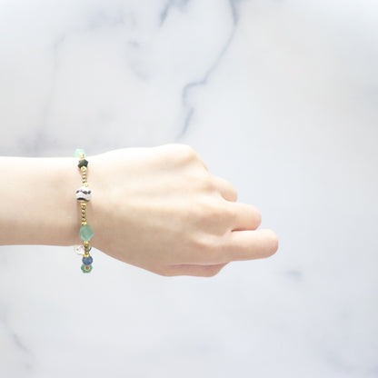 【Longing for Jaipur】水紋天珠×グリーンアベンチュリン×ブラックシェル ブレスレット