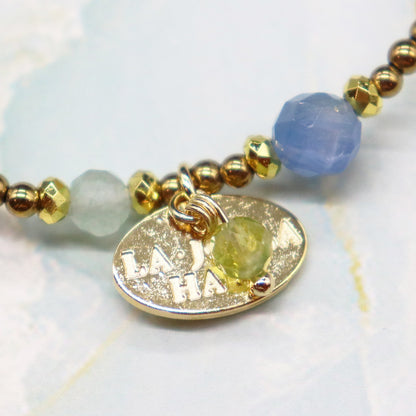 【Longing for Jaipur】水紋天珠×グリーンアベンチュリン×ブラックシェル ブレスレット