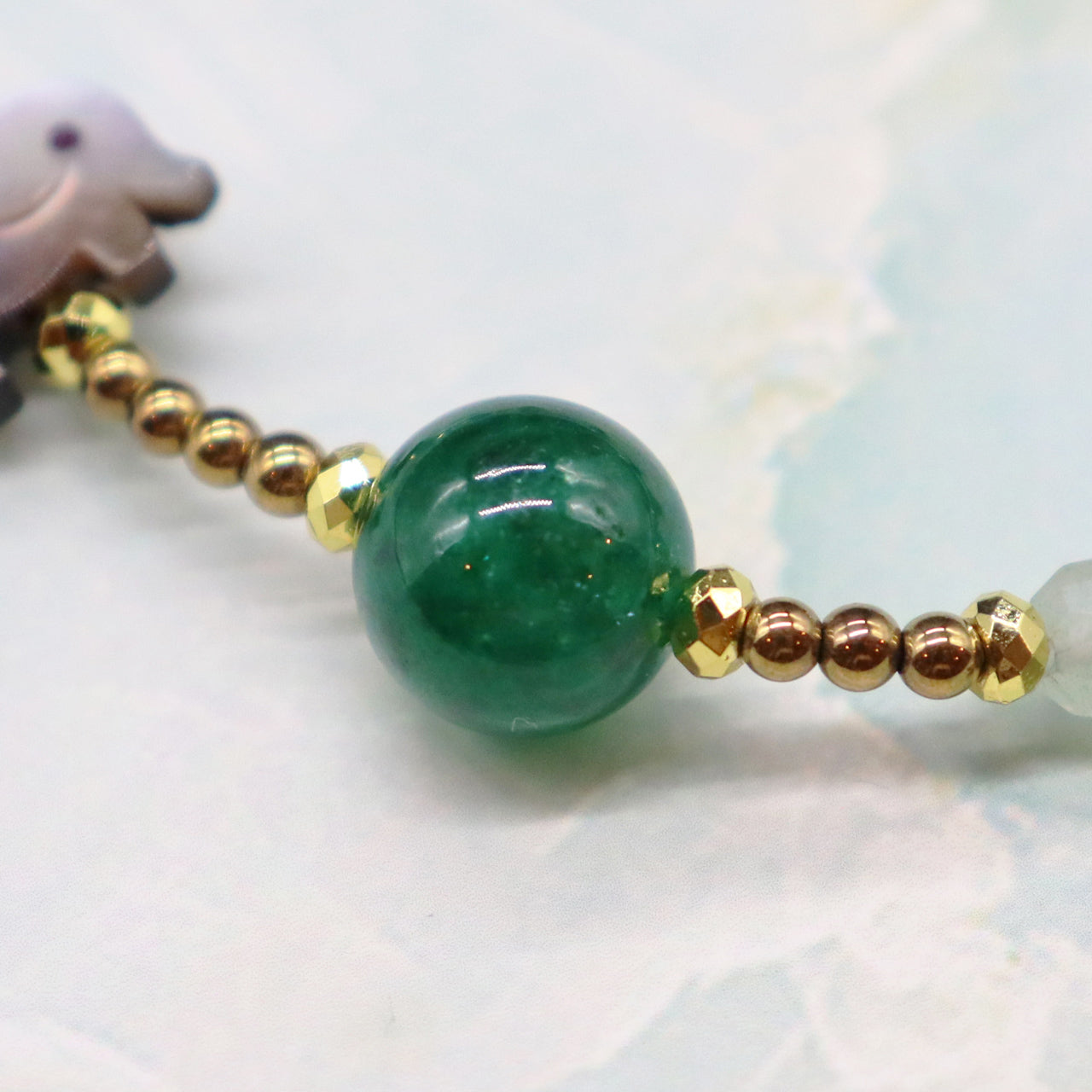 【Longing for Jaipur】水紋天珠×グリーンアベンチュリン×ブラックシェル ブレスレット