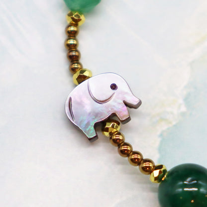 【Longing for Jaipur】水紋天珠×グリーンアベンチュリン×ブラックシェル ブレスレット