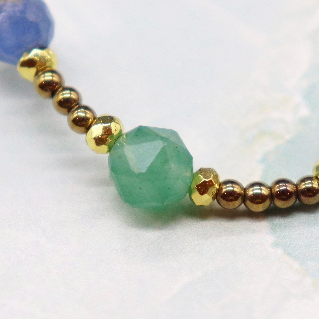 【Longing for Jaipur】水紋天珠×グリーンアベンチュリン×ブラックシェル ブレスレット