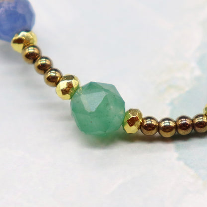 【Longing for Jaipur】水紋天珠×グリーンアベンチュリン×ブラックシェル ブレスレット