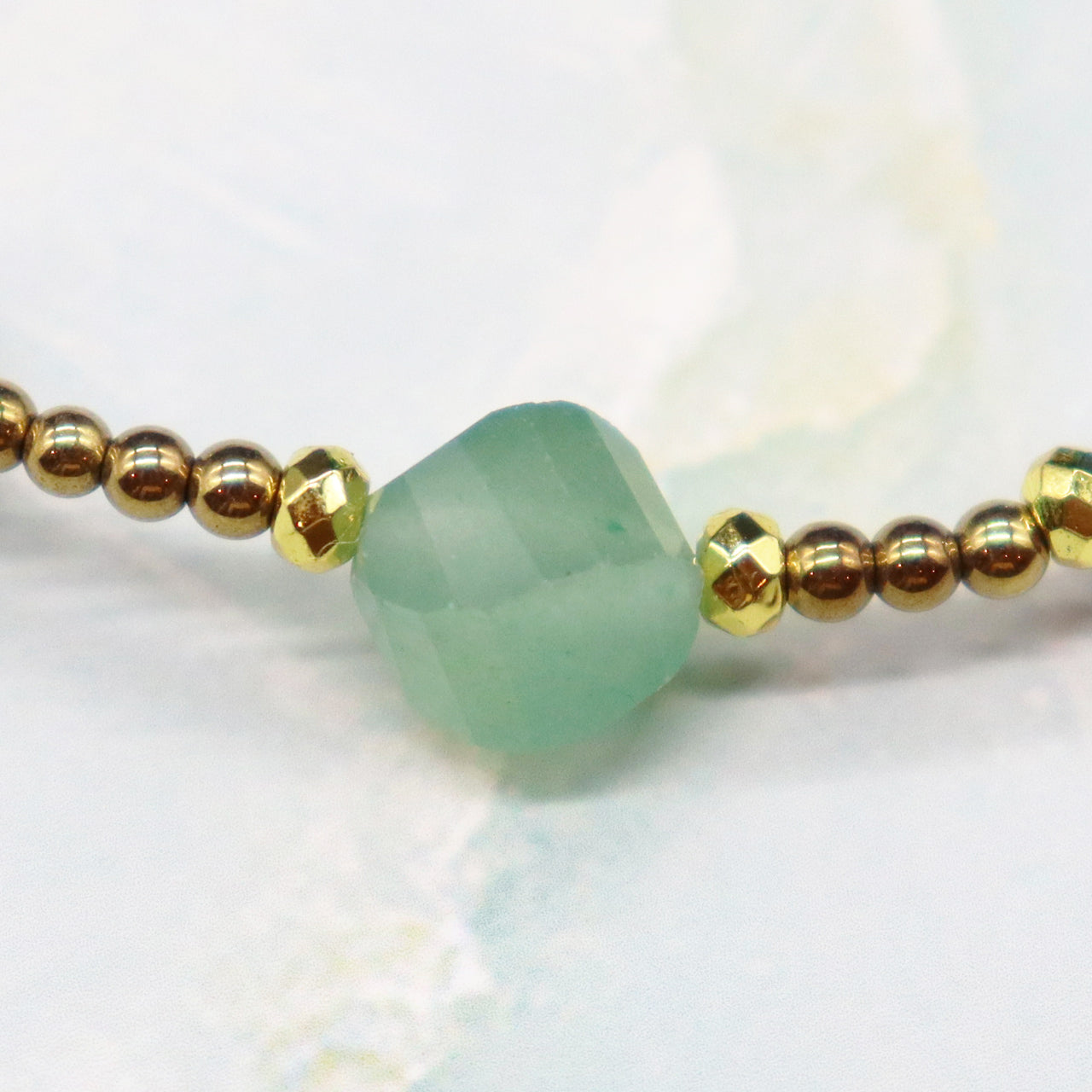 【Longing for Jaipur】水紋天珠×グリーンアベンチュリン×ブラックシェル ブレスレット