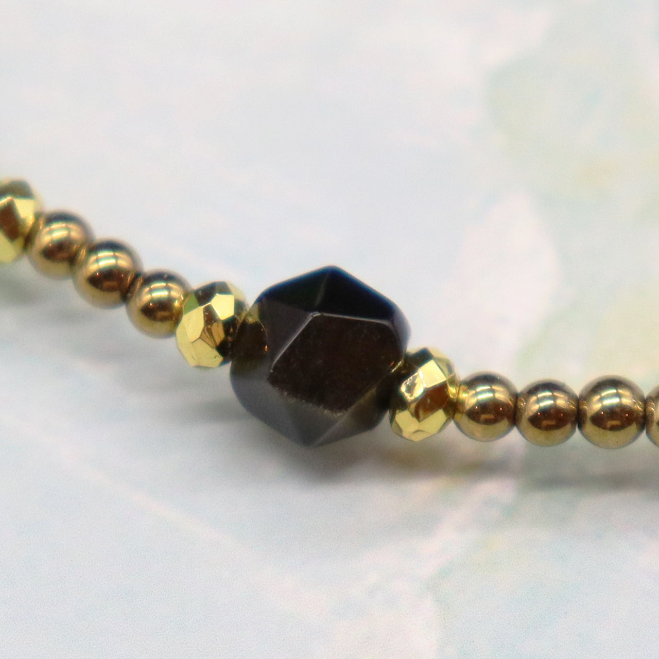 【Longing for Jaipur】水紋天珠×グリーンアベンチュリン×ブラックシェル ブレスレット