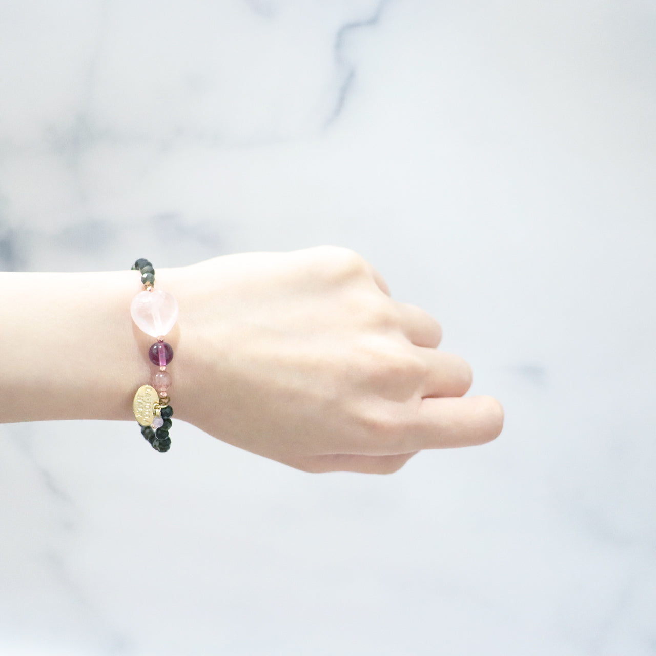 【Longing for Jaipur】亀甲天珠×ローズクォーツ×ピンクアベンチュリン ブレスレット