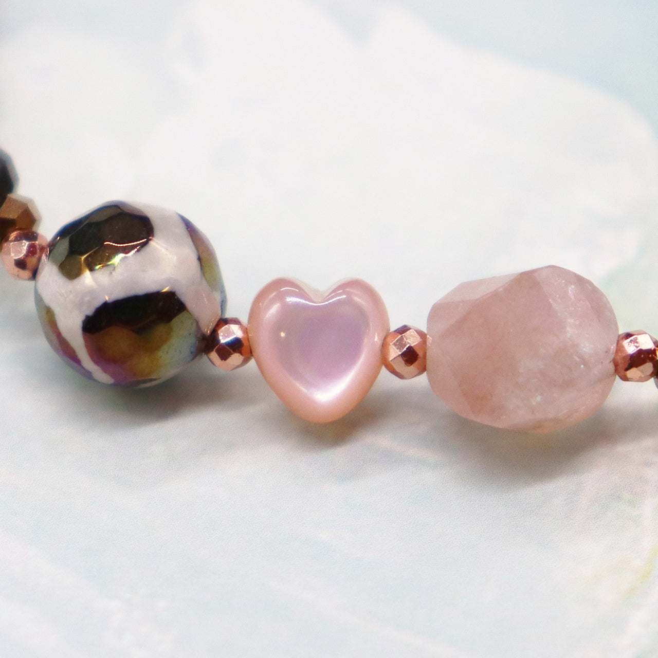 【Longing for Jaipur】亀甲天珠×ローズクォーツ×ピンクアベンチュリン ブレスレット
