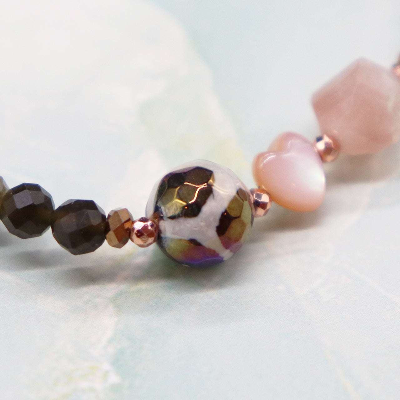 【Longing for Jaipur】亀甲天珠×ローズクォーツ×ピンクアベンチュリン ブレスレット