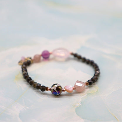 【Longing for Jaipur】亀甲天珠×ローズクォーツ×ピンクアベンチュリン ブレスレット