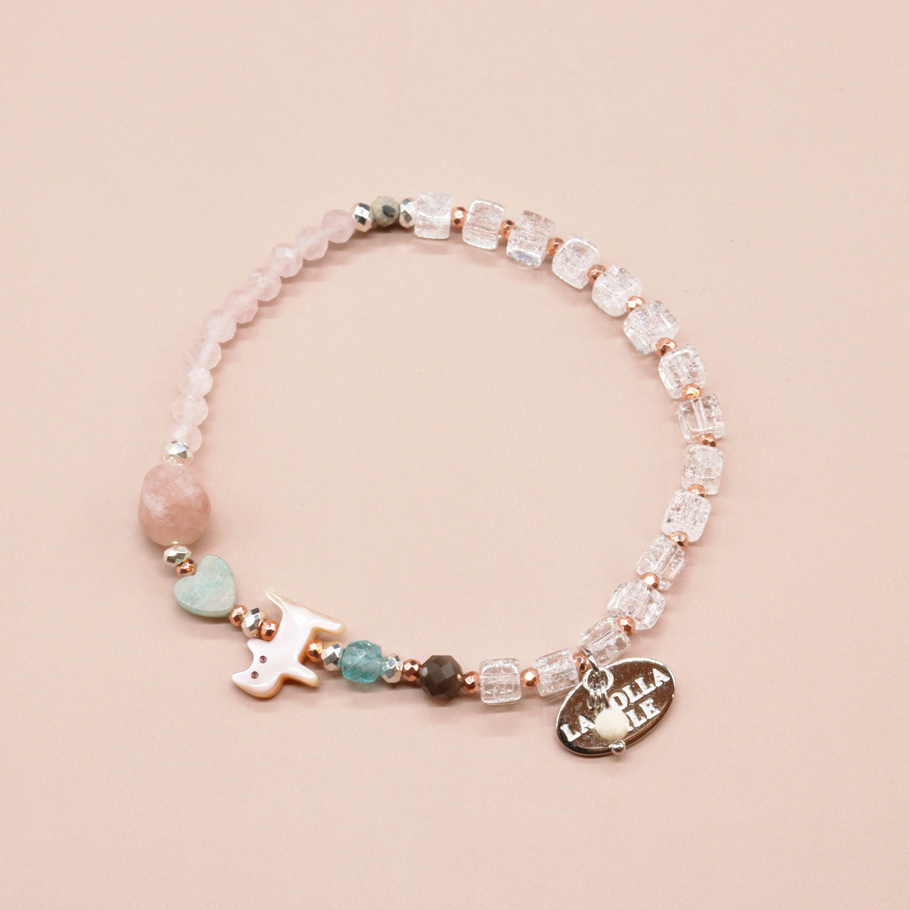 【Lovely Zoo】ピンクシェル×クラック水晶×ローズクォーツ ブレスレット