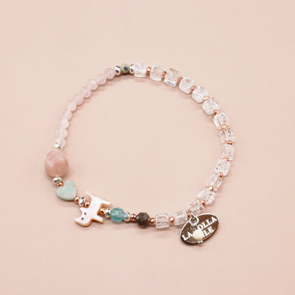 【Lovely Zoo】ピンクシェル×クラック水晶×ローズクォーツ ブレスレット