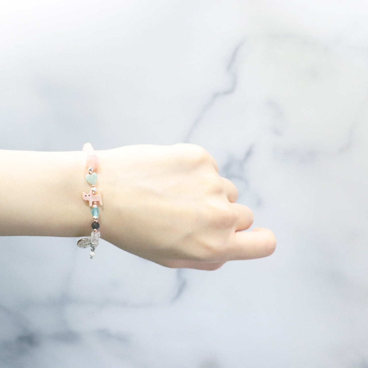 【Lovely Zoo】ピンクシェル×クラック水晶×ローズクォーツ ブレスレット