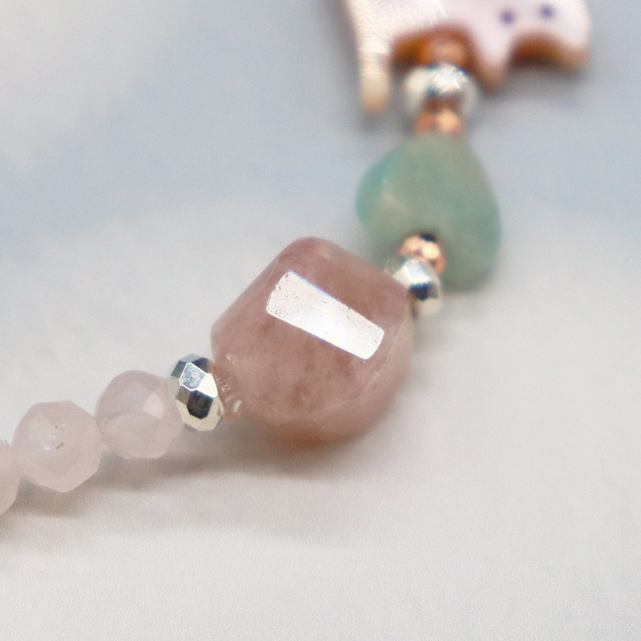 【Lovely Zoo】ピンクシェル×クラック水晶×ローズクォーツ ブレスレット