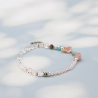 【Lovely Zoo】ピンクシェル×クラック水晶×ローズクォーツ ブレスレット