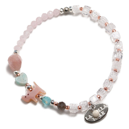 【Lovely Zoo】ピンクシェル×クラック水晶×ローズクォーツ ブレスレット