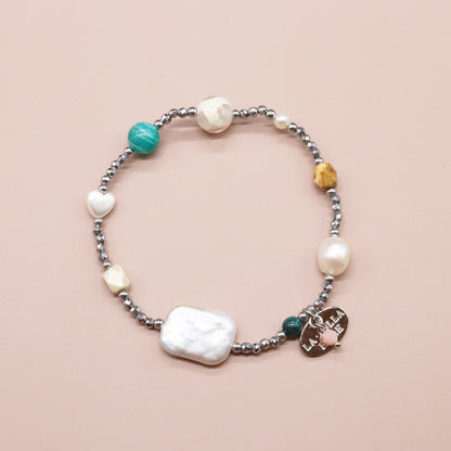 【Mermaid Teardrops】亀甲天珠×パール×バロックパール×アマゾナイト ブレスレット