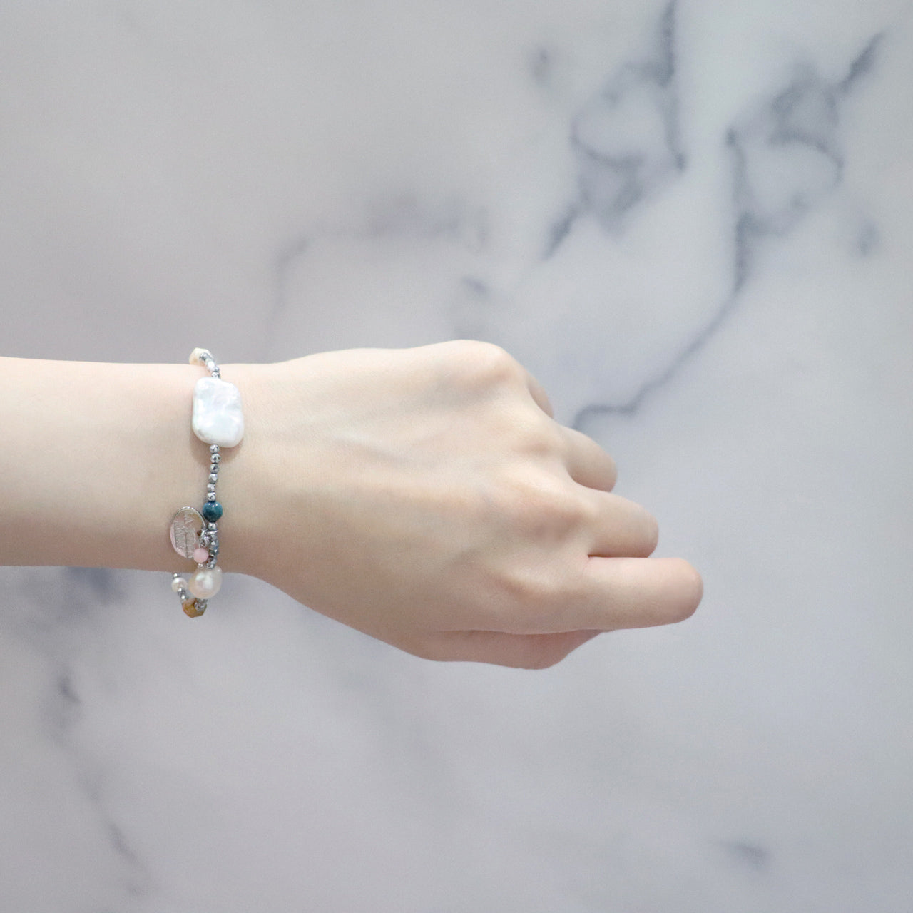【Mermaid Teardrops】亀甲天珠×パール×バロックパール×アマゾナイト ブレスレット