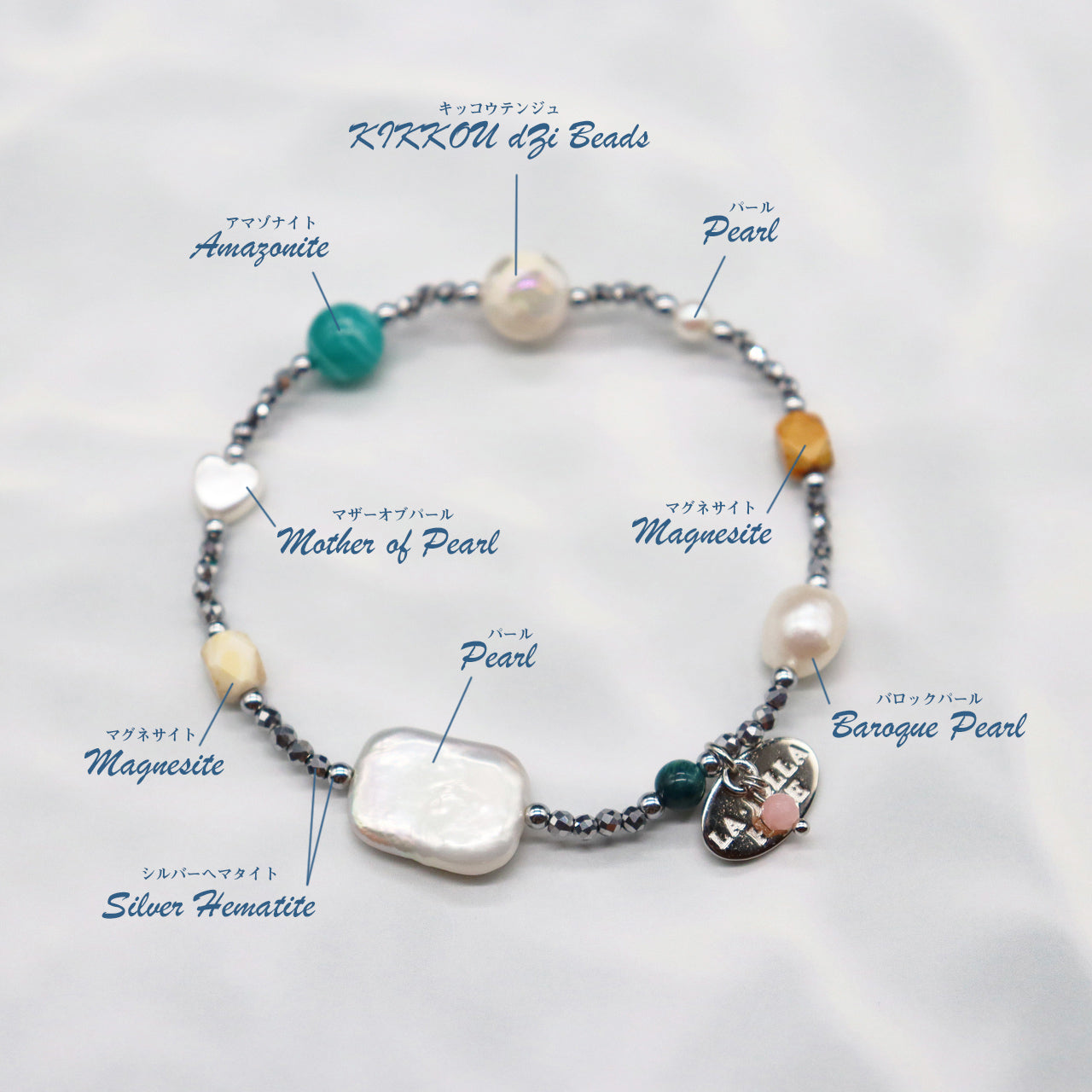 【Mermaid Teardrops】亀甲天珠×パール×バロックパール×アマゾナイト ブレスレット