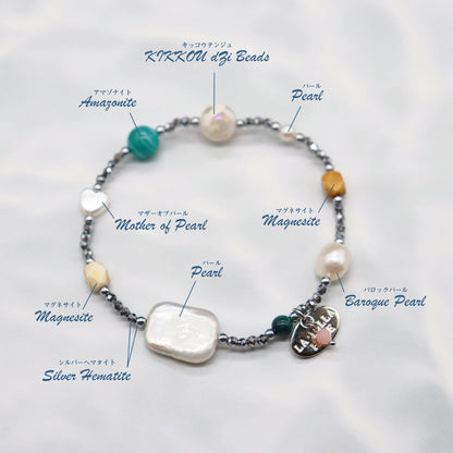 【Mermaid Teardrops】亀甲天珠×パール×バロックパール×アマゾナイト ブレスレット