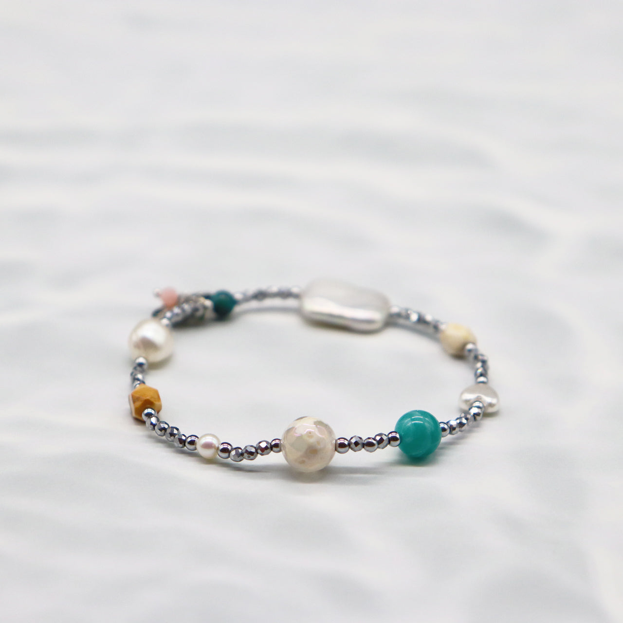 【Mermaid Teardrops】亀甲天珠×パール×バロックパール×アマゾナイト ブレスレット