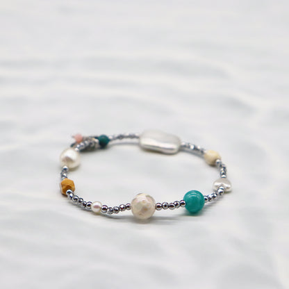【Mermaid Teardrops】亀甲天珠×パール×バロックパール×アマゾナイト ブレスレット