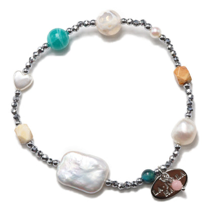 【Mermaid Teardrops】亀甲天珠×パール×バロックパール×アマゾナイト ブレスレット