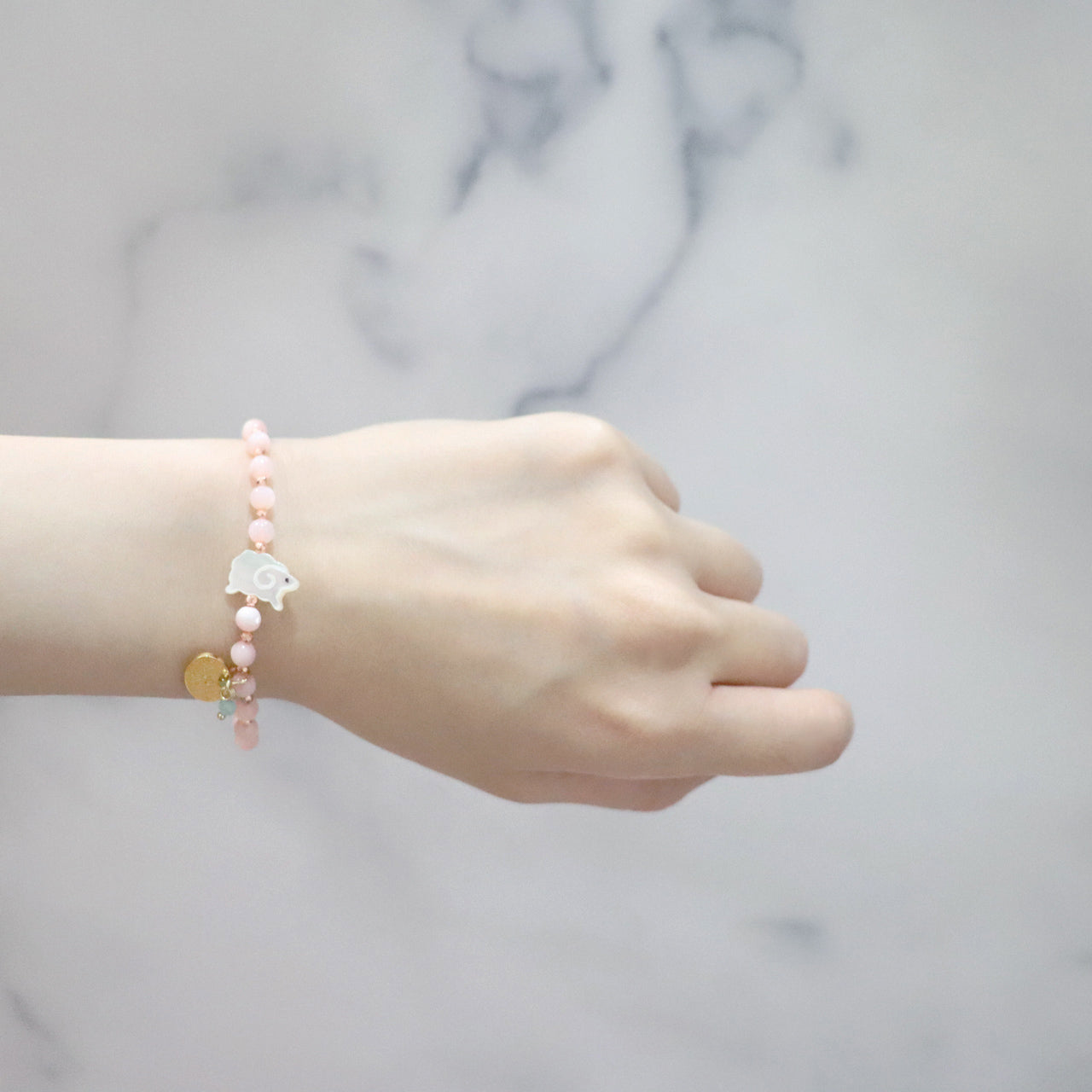 【Lovely Zoo】水紋天珠×マザーオブパール ブレスレット