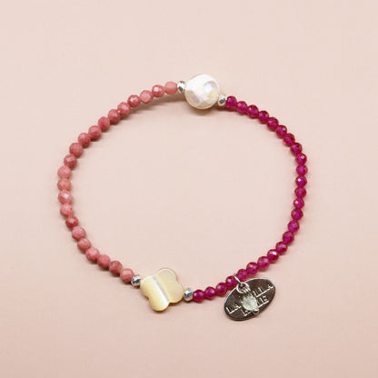 【Flames of Crimson】亀甲天珠×人工ルビー×シリシャスシスト×マザーオブパール ブレスレット