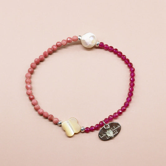 【Flames of Crimson】亀甲天珠×人工ルビー×シリシャスシスト×マザーオブパール ブレスレット