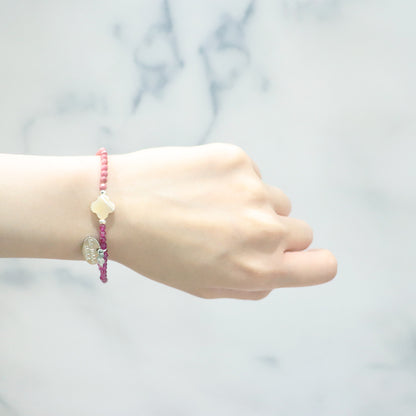 【Flames of Crimson】亀甲天珠×人工ルビー×シリシャスシスト×マザーオブパール ブレスレット