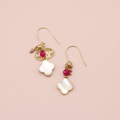 【Flames of Crimson】人工ルビー×マザーオブパール ピアス