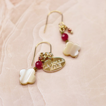 【Flames of Crimson】人工ルビー×マザーオブパール ピアス