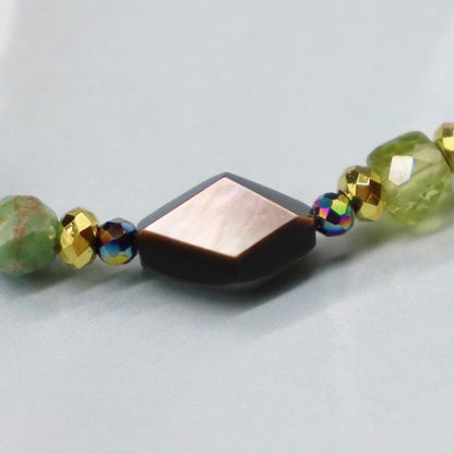 【Green Light Sunshine】ペリドット×バリサイト×ブラックシェル ブレスレット