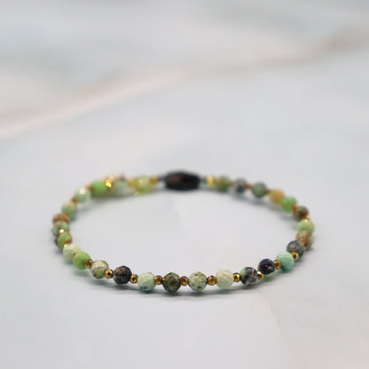 【Green Light Sunshine】ペリドット×バリサイト×ブラックシェル ブレスレット