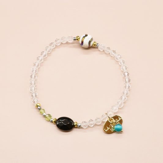 【Green Light Sunshine】水紋天珠×ペリドット×オニキス×水晶 ブレスレット