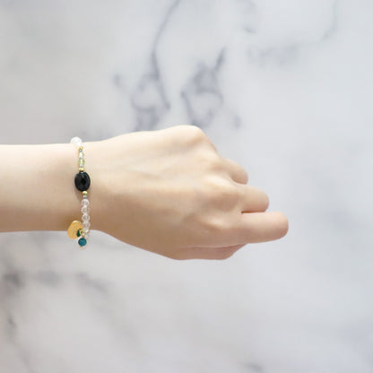 【Green Light Sunshine】水紋天珠×ペリドット×オニキス×水晶 ブレスレット